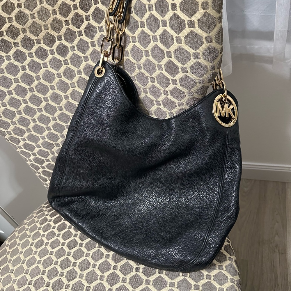 Michael Kors Black Shoulder Bag with Gold Accents